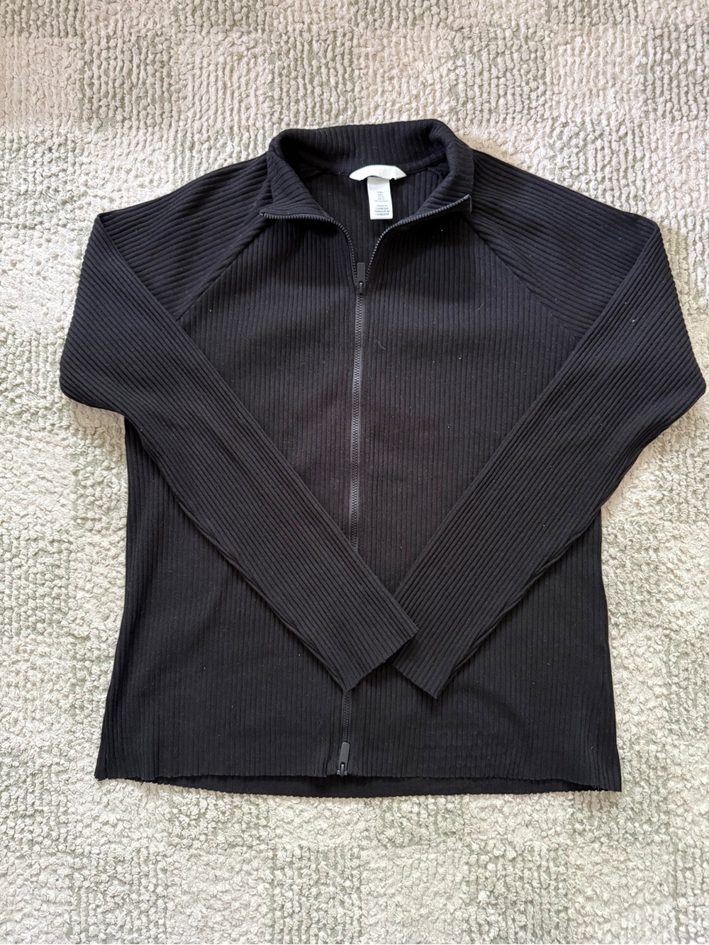 Women’s Black Ribbed Full-Zip Sweater